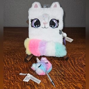 Caticorn Furry Lock Diary With Puff Pen NWT